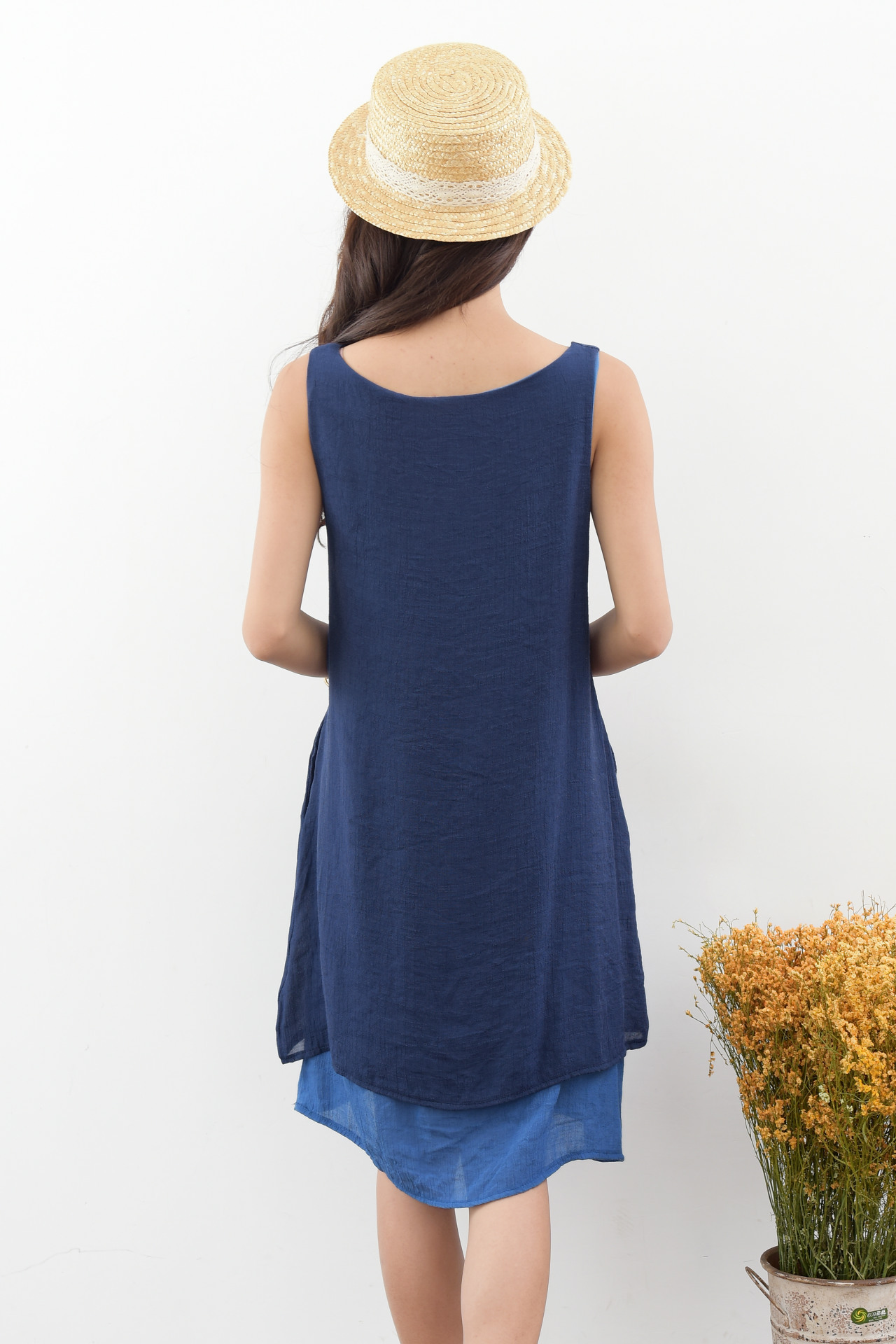 2018夏季新款棉麻背心裙原创女装文艺范文艺无袖挂里女式连衣裙