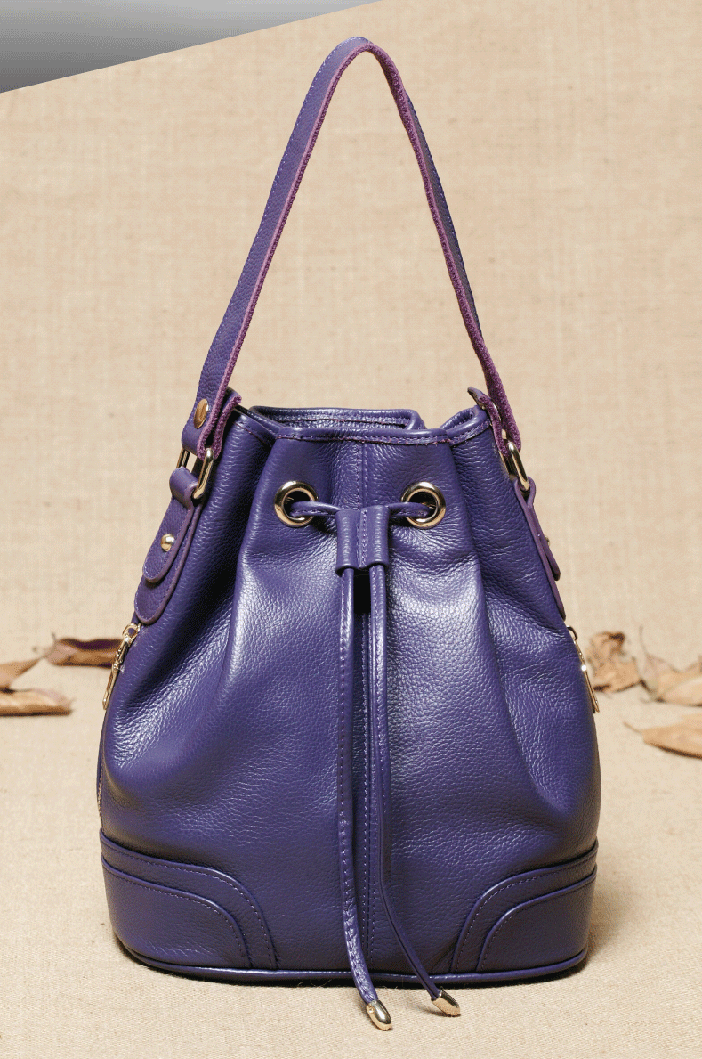 单肩包 真皮水桶包 2016新款女包 高品质抽带水桶形牛皮手挽包