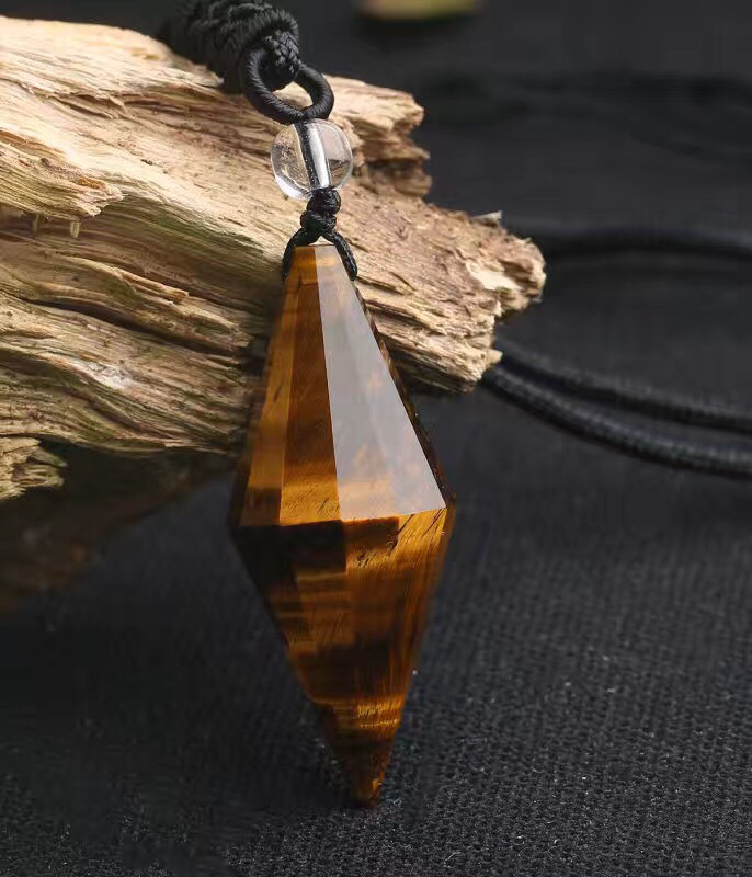 天然黄虎眼石双尖晶灵摆小挂坠 时尚简约男女款吊坠大量批发