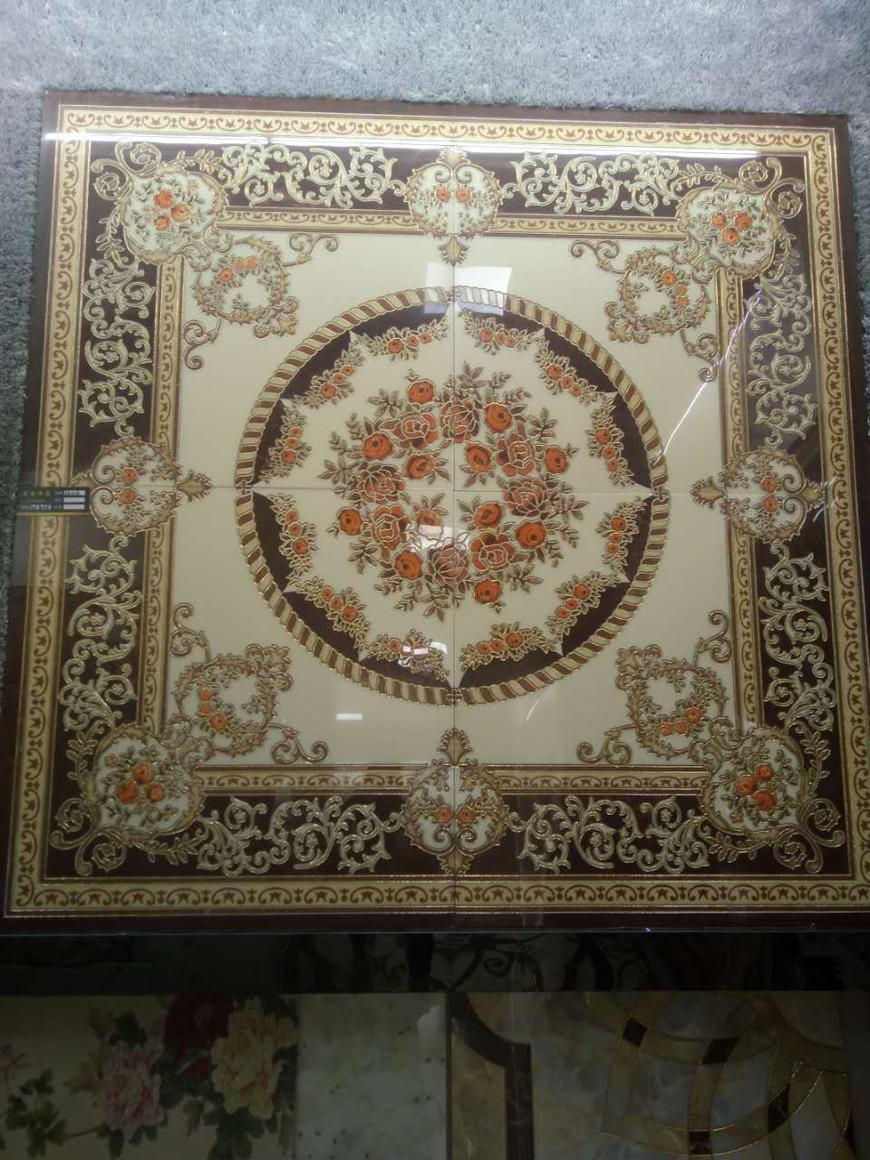 欧式客厅镀金地毯拼花瓷砖玄关过道微晶石拼花地板砖