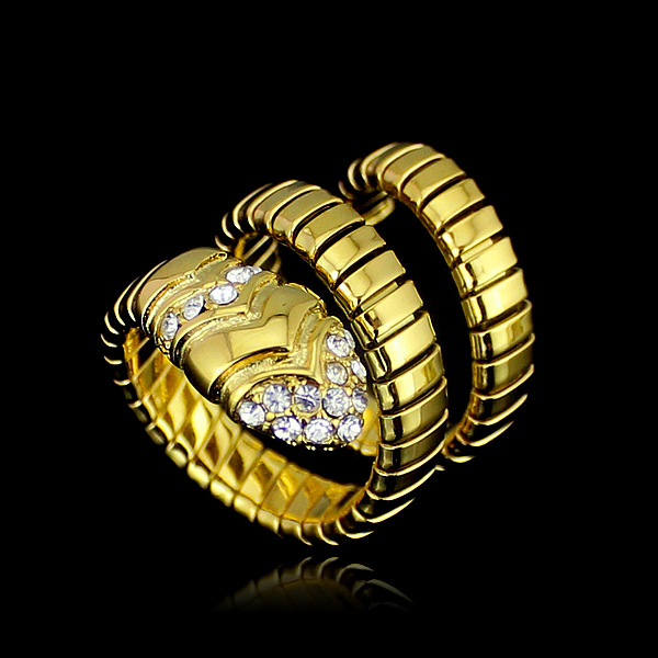 饰品批发 弹簧纹蛇头带钻戒指 18k金蛇形男女戒指 情侣蛇纹对戒