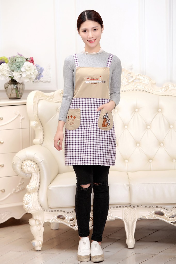 仙妮诗定制logo家务围裙 防污厨房围裙批发绣花 时尚家居成人围裙