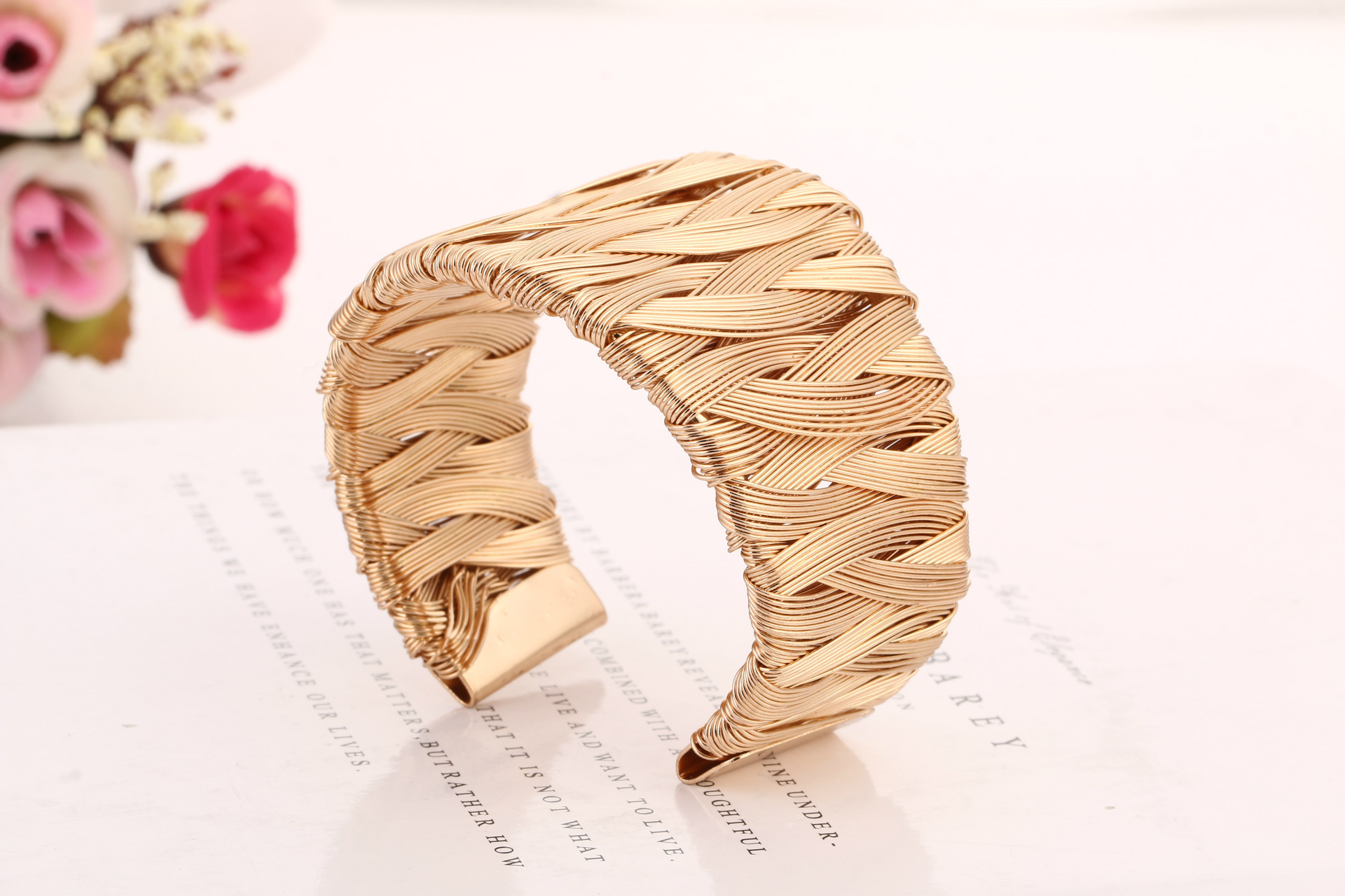 新款流行开口手镯 精美铁丝编织手镯 多层金属手镯 欧美铁手镯