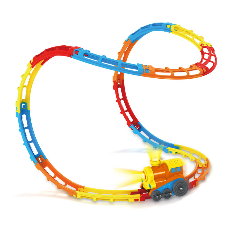 趣味盒翻滚轨道小火车 塑料拼装玩具 益智儿童玩具 带灯光音乐