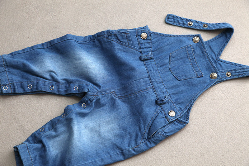 外贸原单童装 儿童双层牛仔背带裤 外贸可开裆背带裤