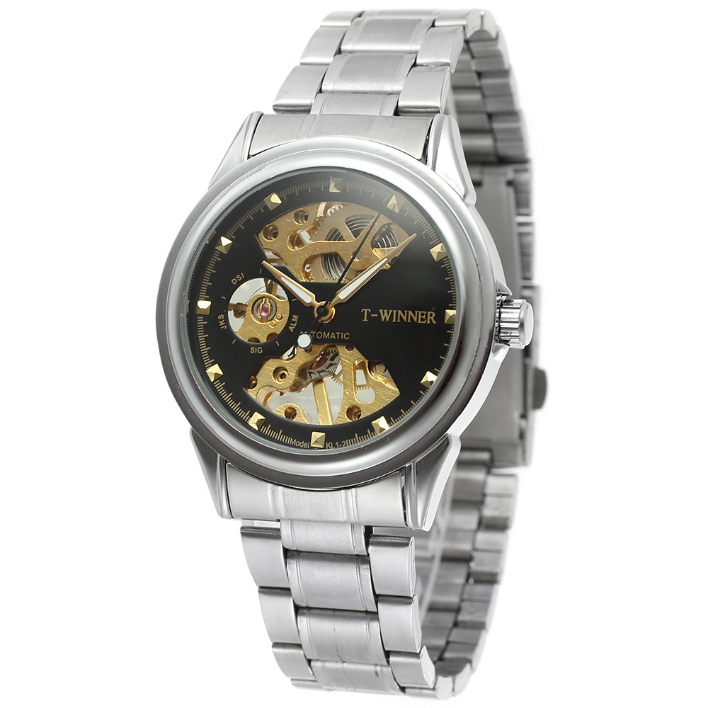 一件代发t-winner手表镂空男士机械表男表男机械表钢带表winner