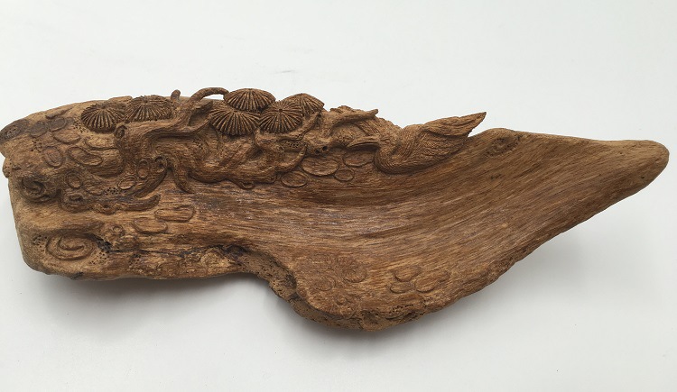 安纹沉香木雕摆件《松鹤延年》全手工雕刻木质工艺品摆件珍藏精.