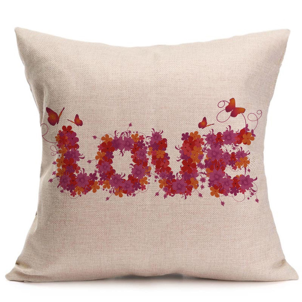 he she love系列图案亚麻家居汽车抱枕靠枕套厂价批发定做