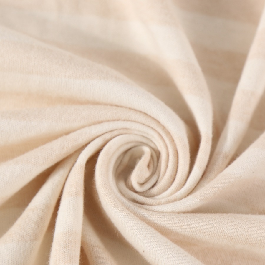 有机棉 织提花面料 针织 棕白条双面布 天然彩棉 婴儿用料
