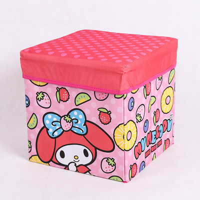 印花牛津布正方形收纳凳女孩款 卡通卡通收纳凳 折叠收纳凳储物凳