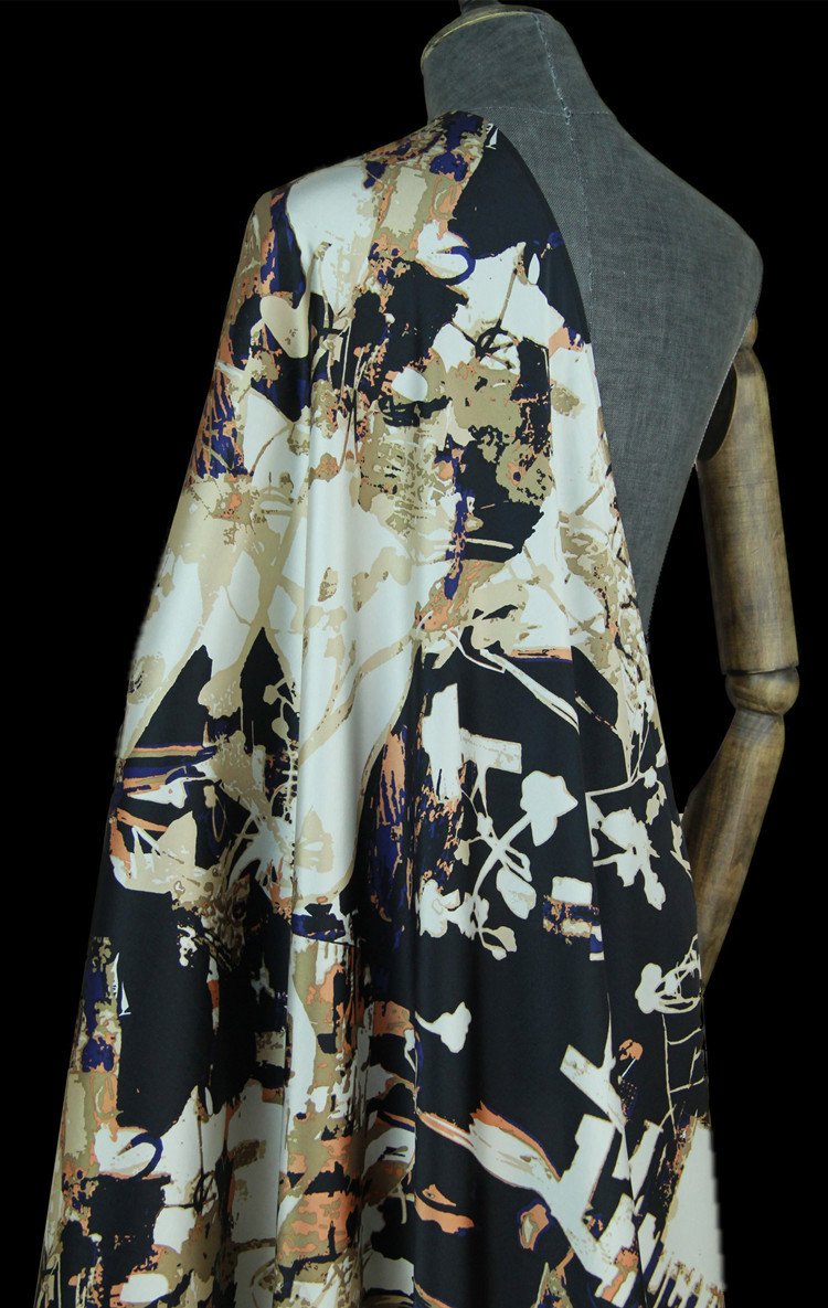 全真丝喷绘弹力缎真丝布料 旗袍连衣裙服装布料 19姆米114门幅