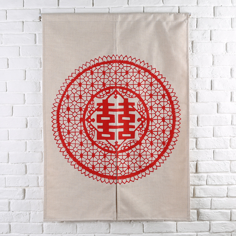 婚庆喜字门帘婚房装饰挂帘客厅隔断帘棉麻装饰帘挡门帘 可定制