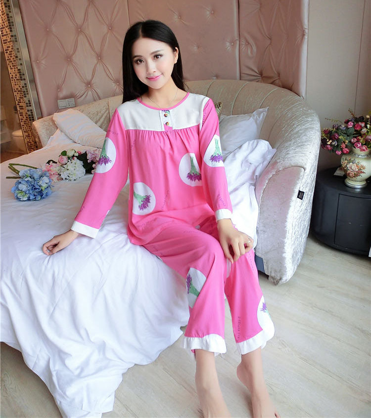 新款长袖女士纯棉绸棉绸家居服春秋季可爱人造棉布睡衣薄款夏季.
