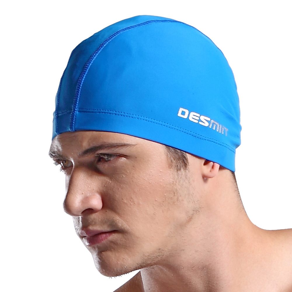 desmiit泳帽 男布 舒适不勒头 纯色拼色条纹泳帽 时尚护耳游泳帽
