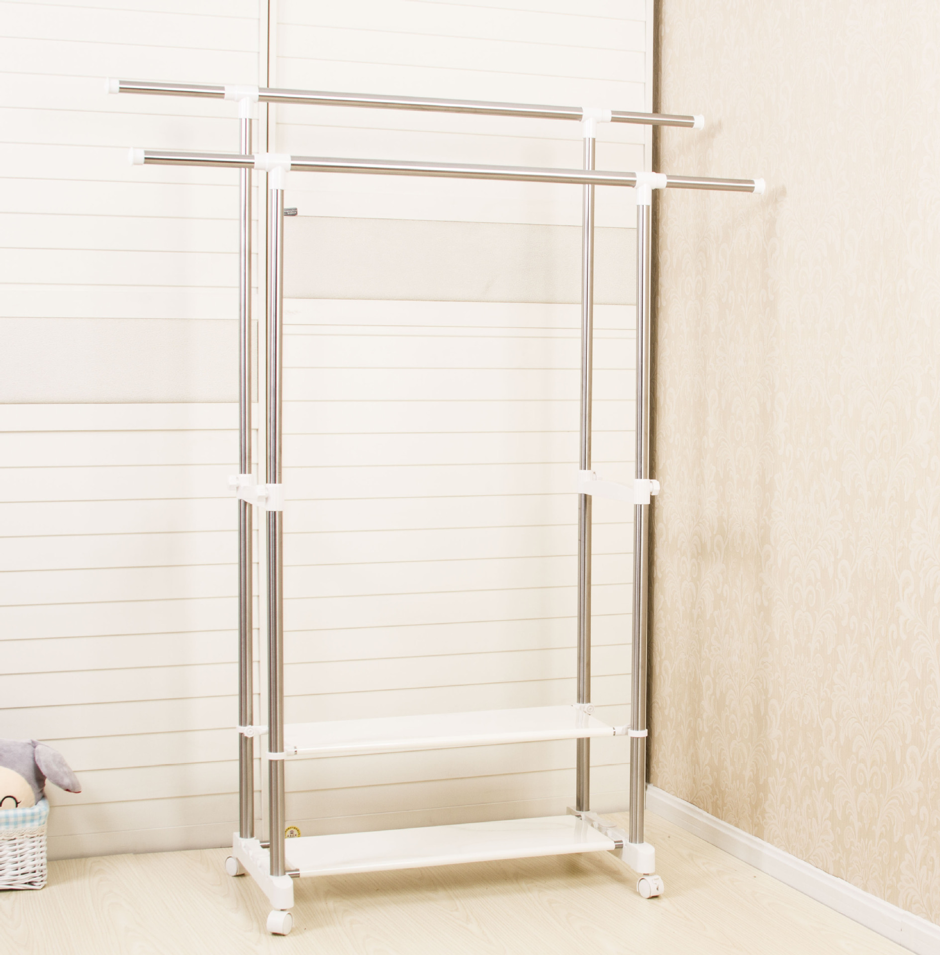 ajs-3026d铁板落地伸缩双层双杆晾晒架置物架不锈钢室内外晾衣架-辣椒