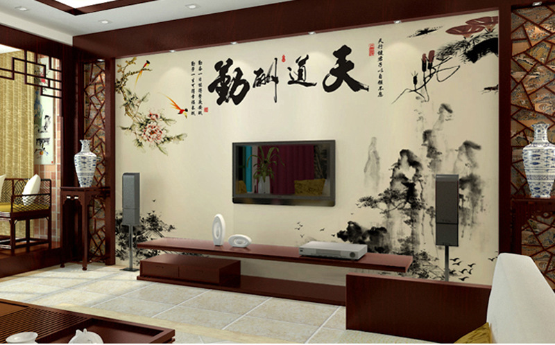 天道酬勤3d中式大型壁画墙纸客厅电视背景墙办公室无纺布无缝墙布