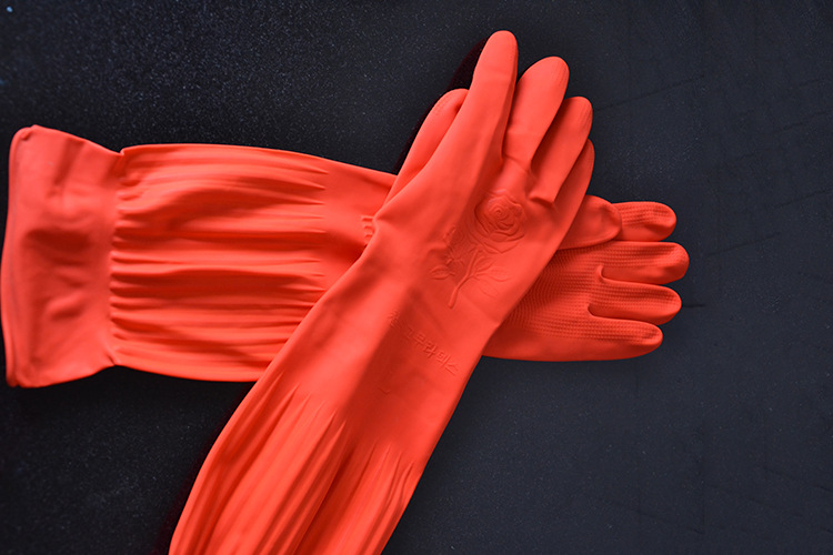 长手套 秋冬加绒加长防水保暖乳胶手套家用洗碗防酸碱清洁手套