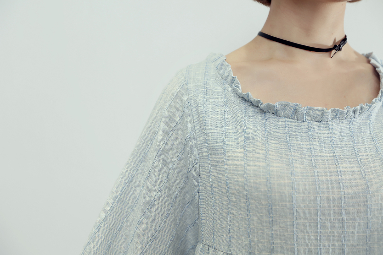 18kg布丁家2016春夏新款韩版休闲甜美宽松木耳边领衬衫连衣裙