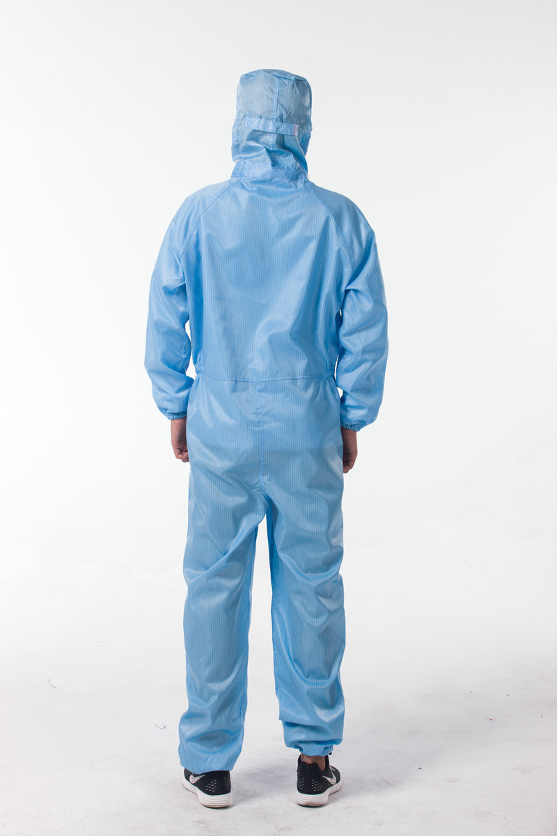 无尘防静电连体服可印绣logo图案 车间必备带帽连体工作衣订制