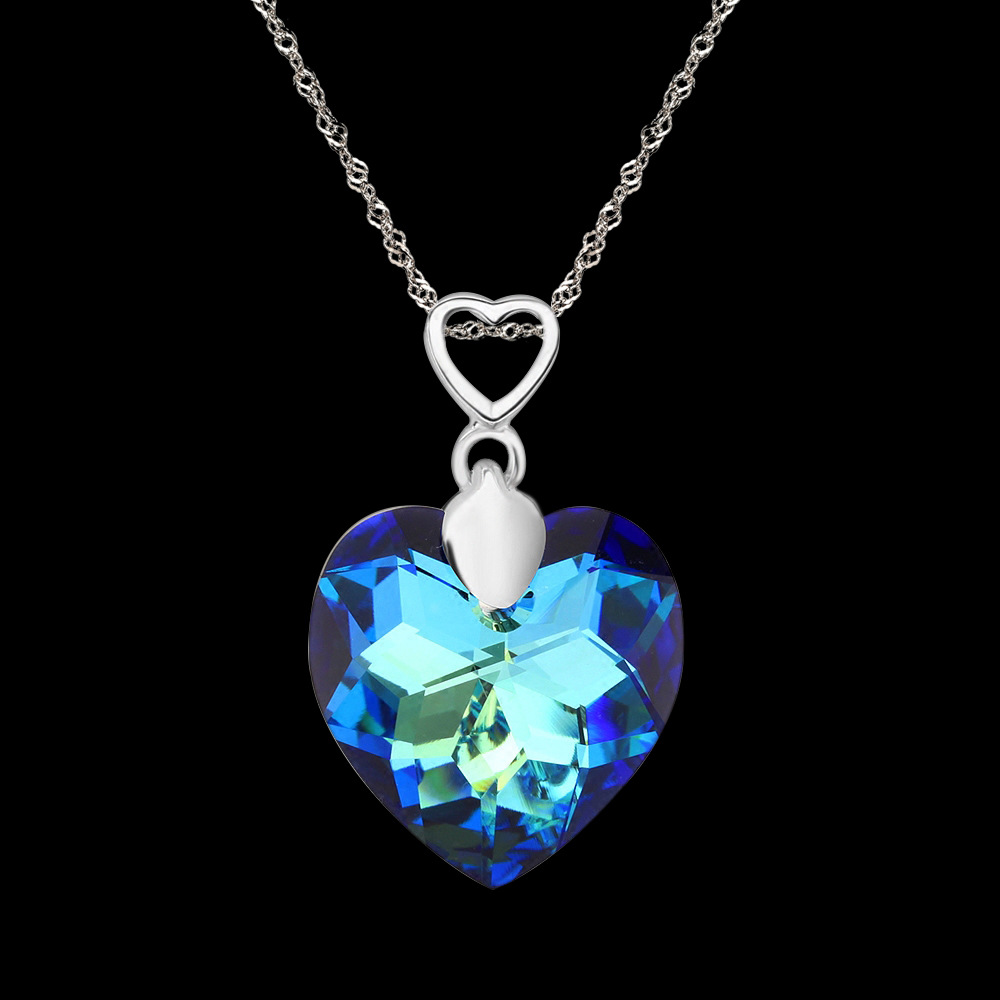 专柜新款s925纯银水晶项链 海洋之心吊坠 韩版流行时尚饰品批发