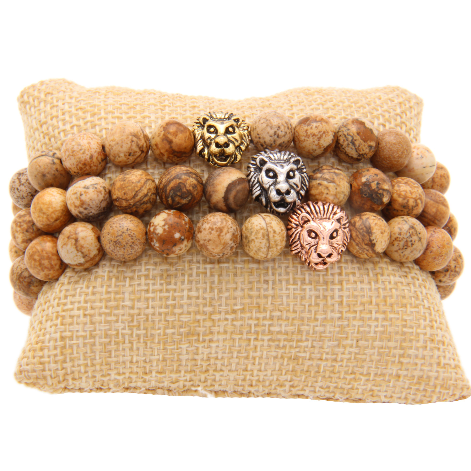 亚马逊ebay热销 棕褐色佛珠狮子头串珠手链 lion bracelet