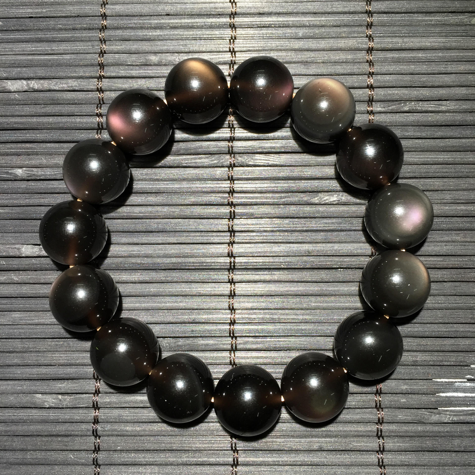 冰种黑曜石手链 双彩虹眼黑曜石 冰彩 男女款 ***水晶手.