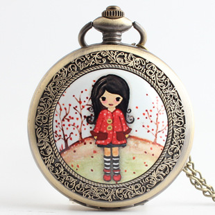 厂家批发 韩版可爱简约女生怀表 小女孩挂表 礼品搪瓷石英大怀表