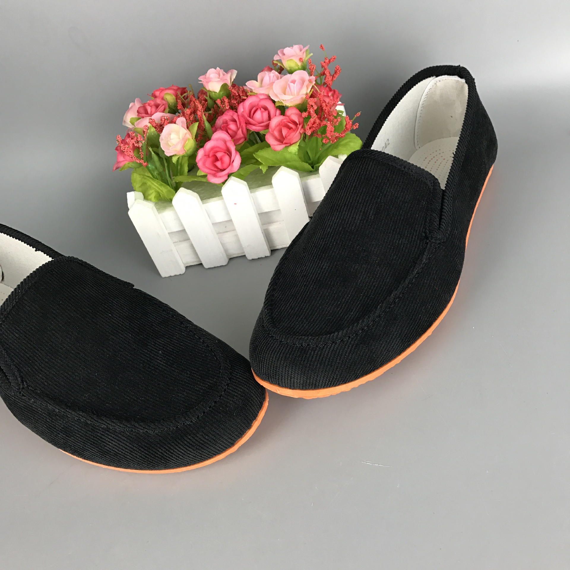 厂家直销新款平跟男鞋 条绒低帮牛筋底圆头棉布男式休闲布鞋