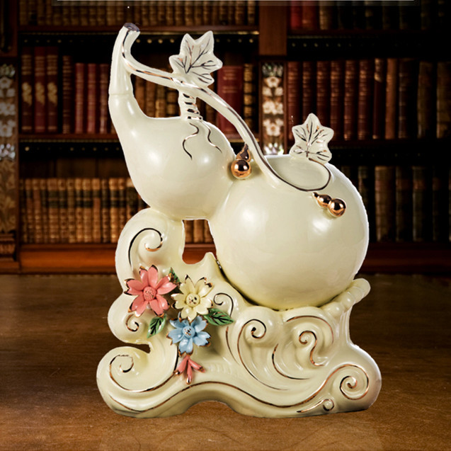 现代陶瓷葫芦摆件创意家居酒柜摆设装饰品客厅**工艺品开业批.