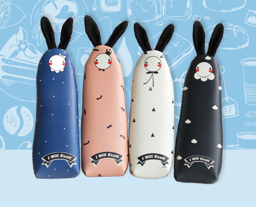 原创新款时尚韩风pu卡通萌兔笔袋简约卡通大容量铅笔袋文具盒跨境