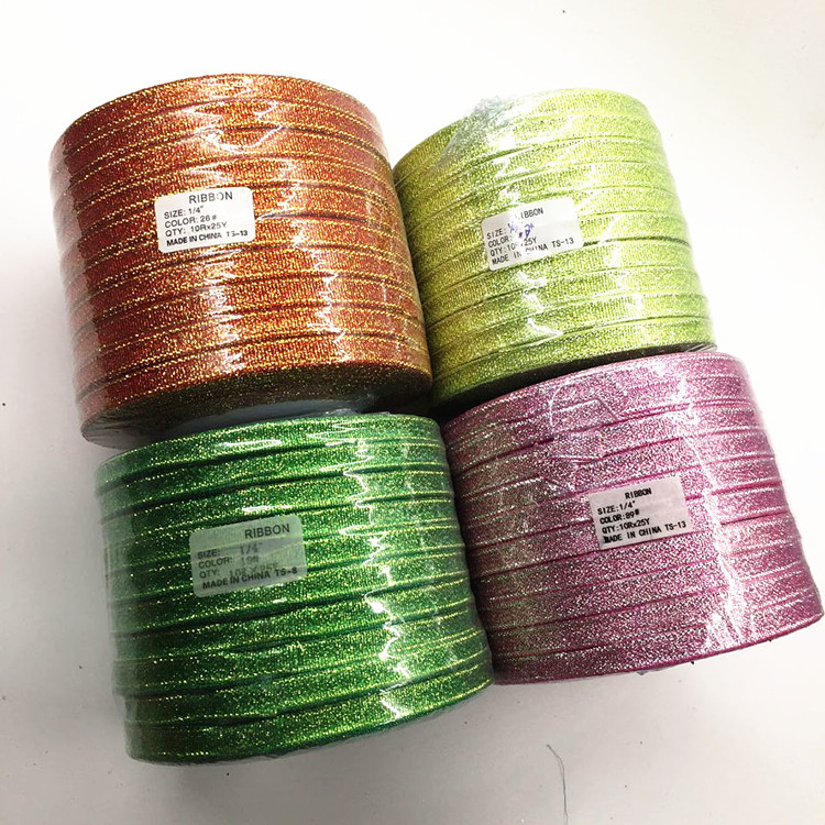 厂家现货直销装饰彩带丝带批发0.6cm彩葱带礼品盒包装金银葱缎带