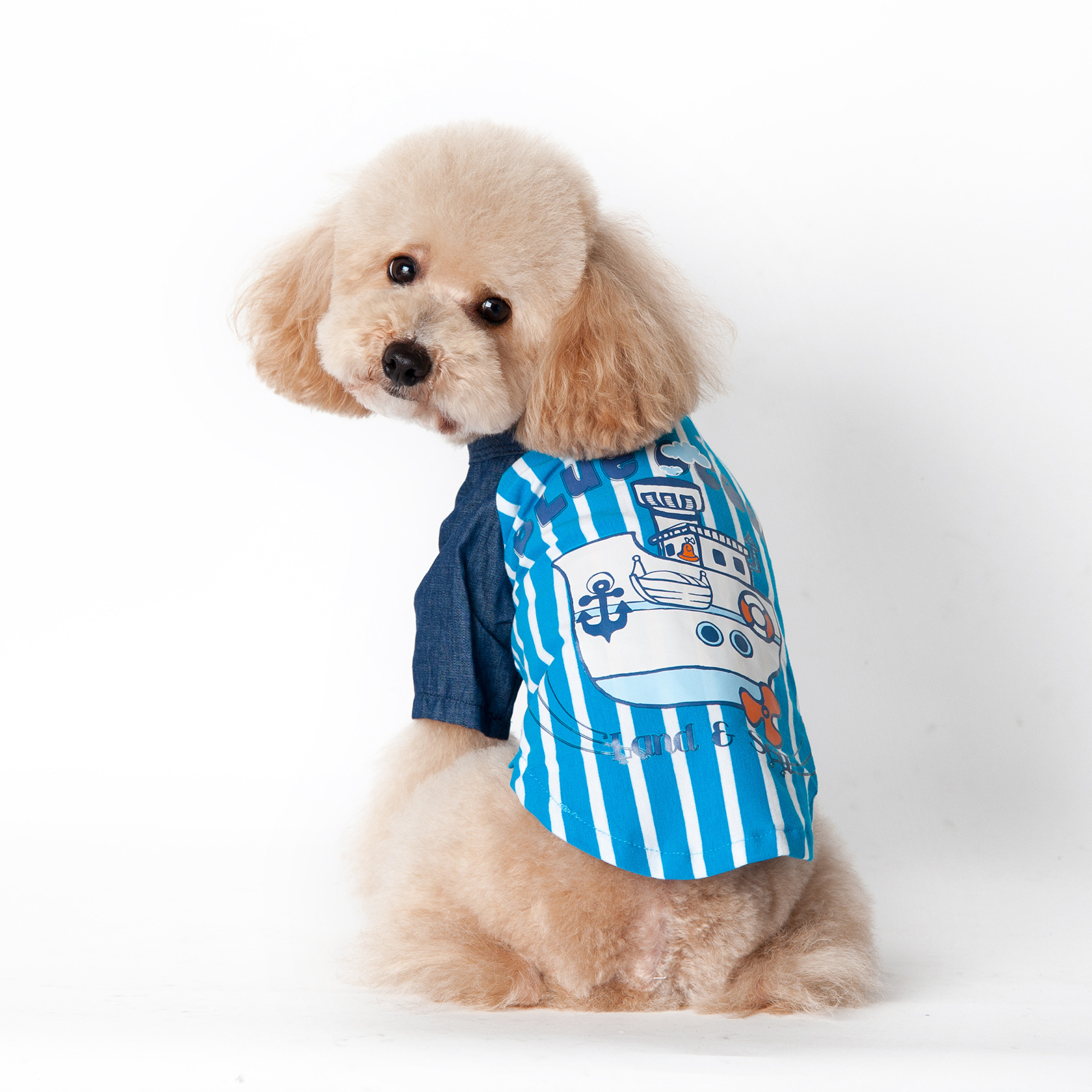 可定制新款夏装蓝色海洋帆船狗狗背心两脚狗狗衣服宠物服装