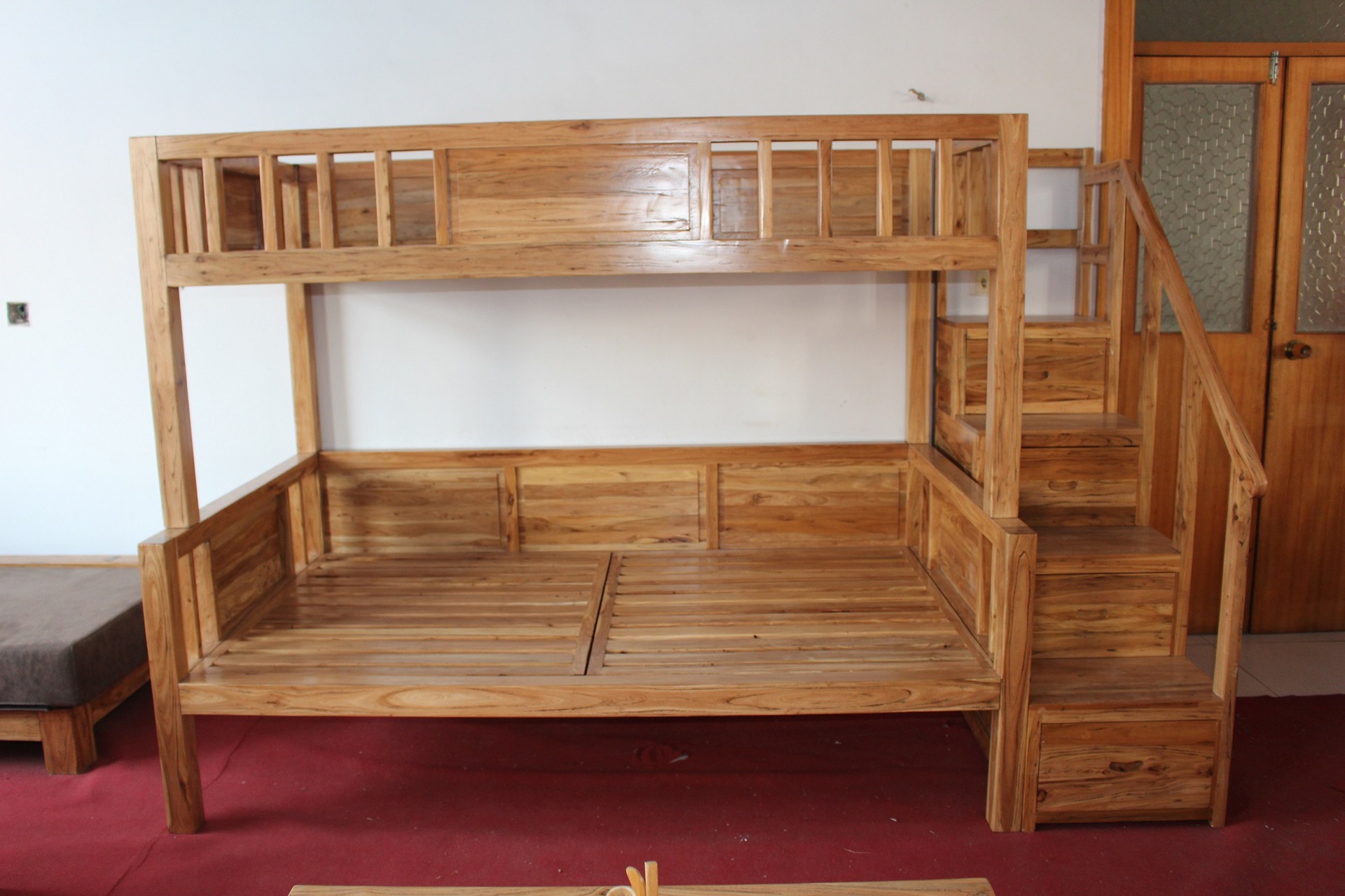 老榆木家具全实木儿童床子母床上下铺母子床双层床高低床上下