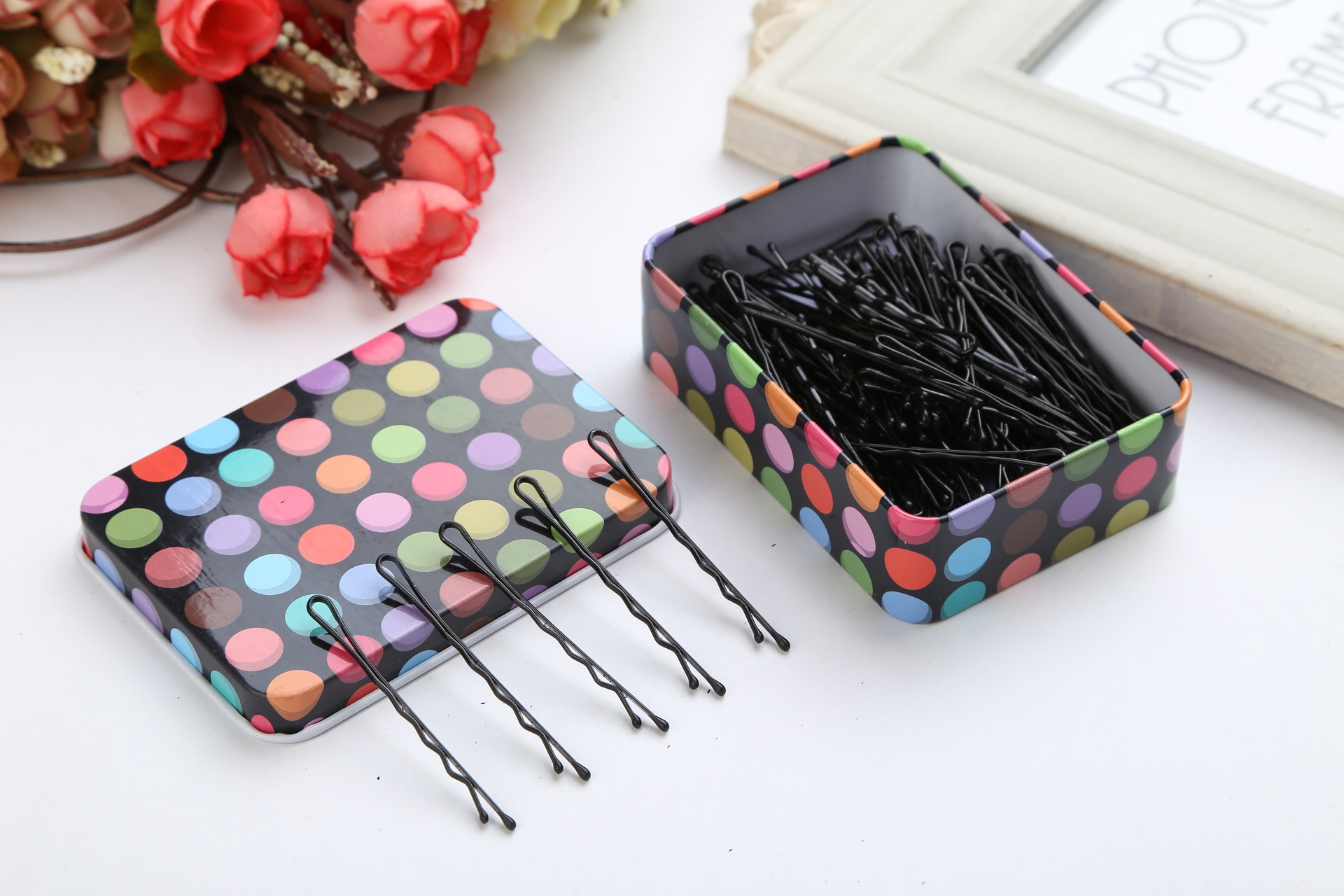 铁盒发夹卡通一字夹盒装影楼专用小夹子成人发饰盘发卡子