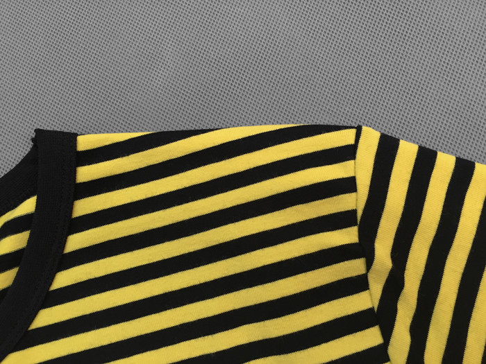 权志龙同款休闲圆领长袖黄黑条纹间条男女情侣装纯棉t恤衫