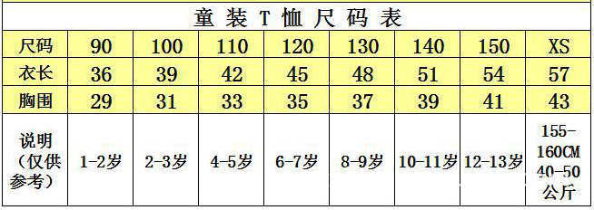 中美童装尺码对照表图片