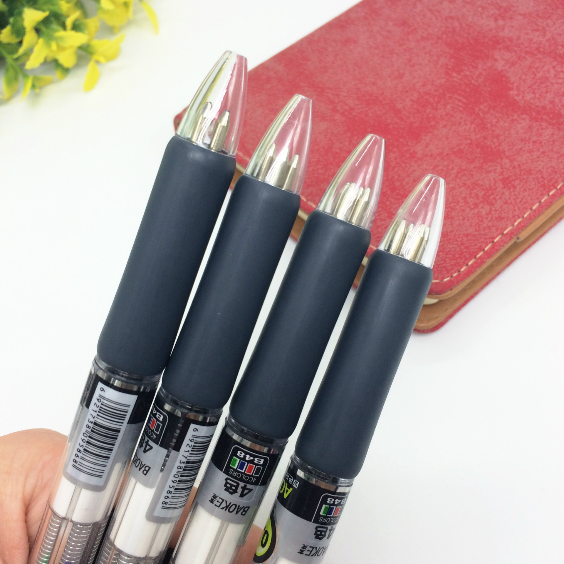 宝克b48四色圆珠笔 按动4色圆珠笔0.7mm黑红蓝绿色原子笔办公用品