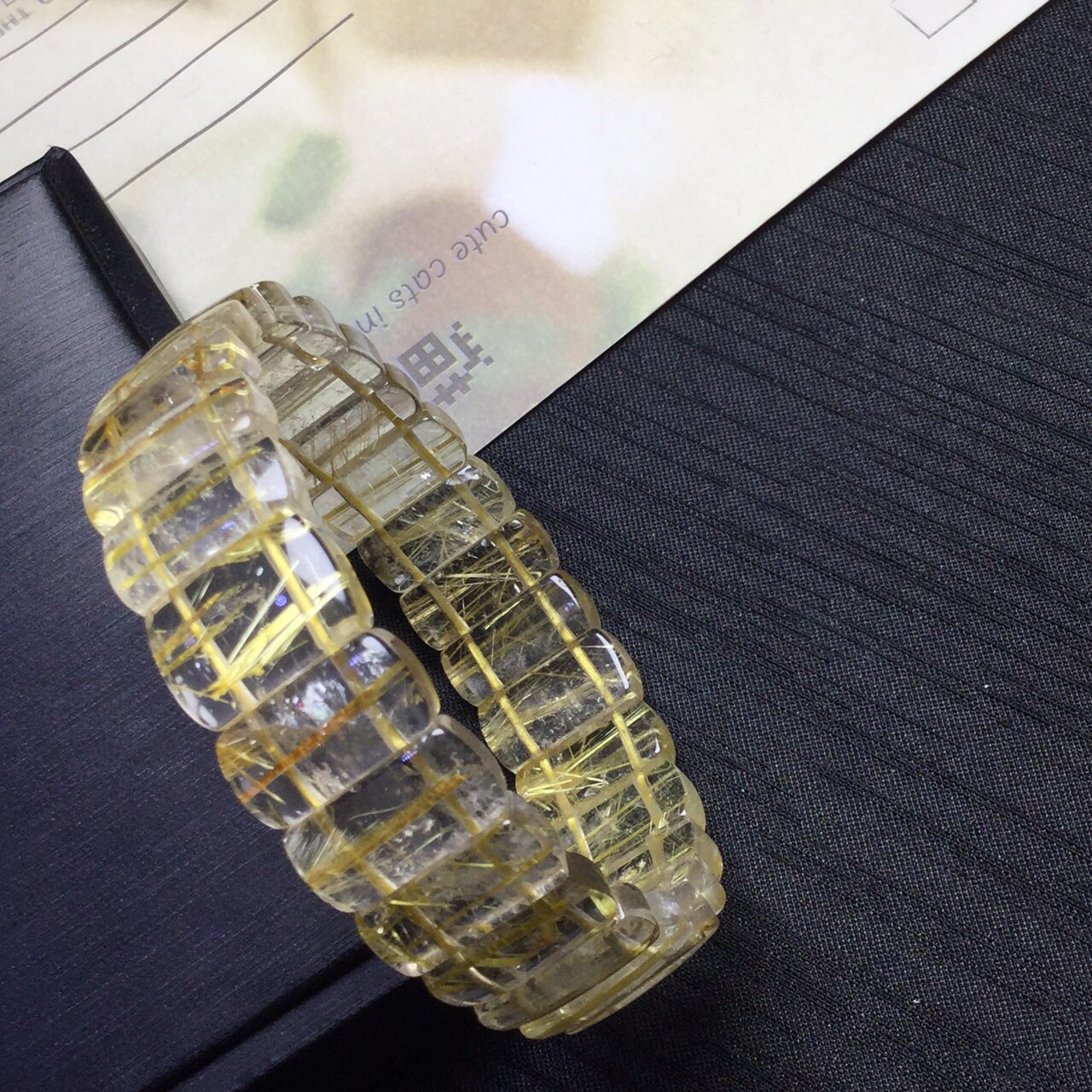 钛晶手排 天然发晶手牌 金发晶手链 水晶手链 东海水晶