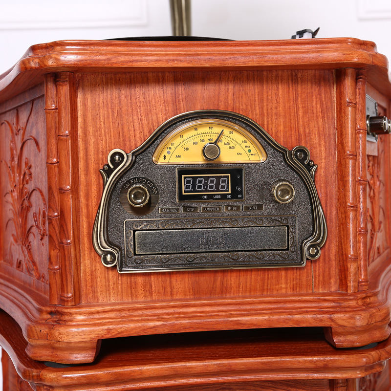 家乐声高档红木复古大喇叭古典留声机非洲花梨木收音机黑胶唱片机