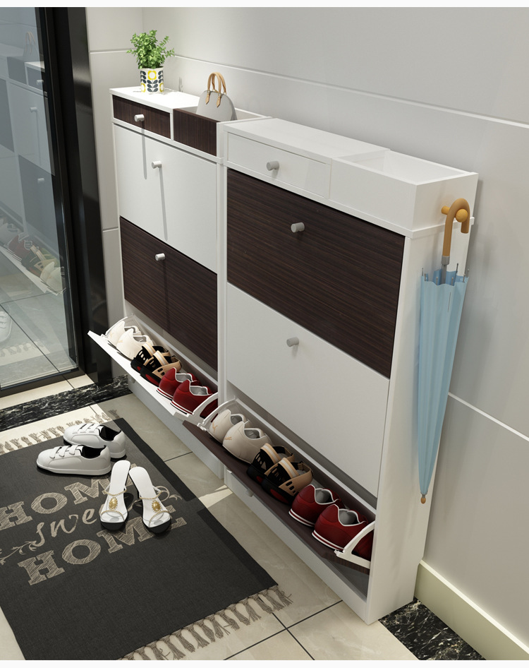 简约现代大容量烤漆17cm超薄翻斗鞋柜带抽储物柜门厅柜玄关柜