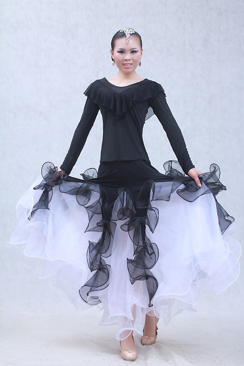 摩登舞大摆裙 国标舞裙 广场舞裙 舞蹈练习裙 摩登舞裙2016新款