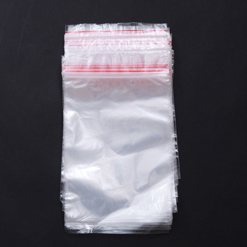 塑料包装袋透明红边 夹链自封袋密封 pe透明骨袋100只批发