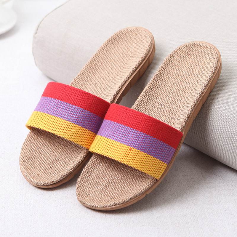 Women's Summer Home Linen Slippers Summer Couple Home Thick Bottom Non-Slip Indoor Floor Sandals Men's Summer