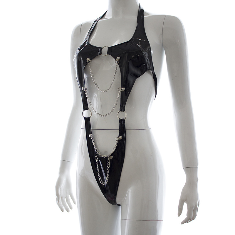 批发情趣服装夜店女王泳衣束缚铁链调情内衣亮光露背性感衣