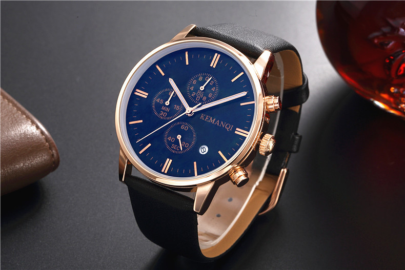 科曼奇手表 男表皮带手表 防水商务男士手表 腕表 石英表手表