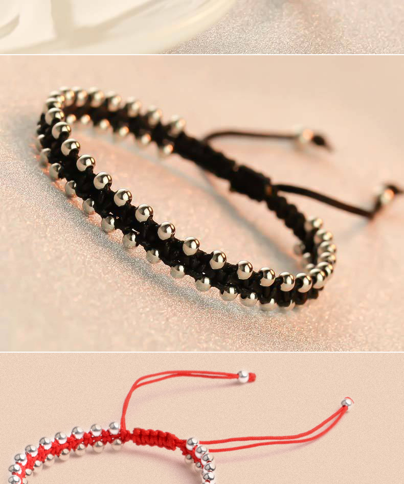 xd 编织红绳手链 s925银饰情侣转运珠男女本命年礼物韩版黑色手串