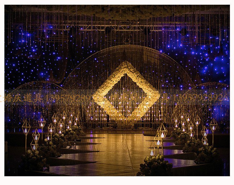 新款婚庆道具婚礼t台舞台铁艺升降钻石路引几何路引婚礼创意摆件