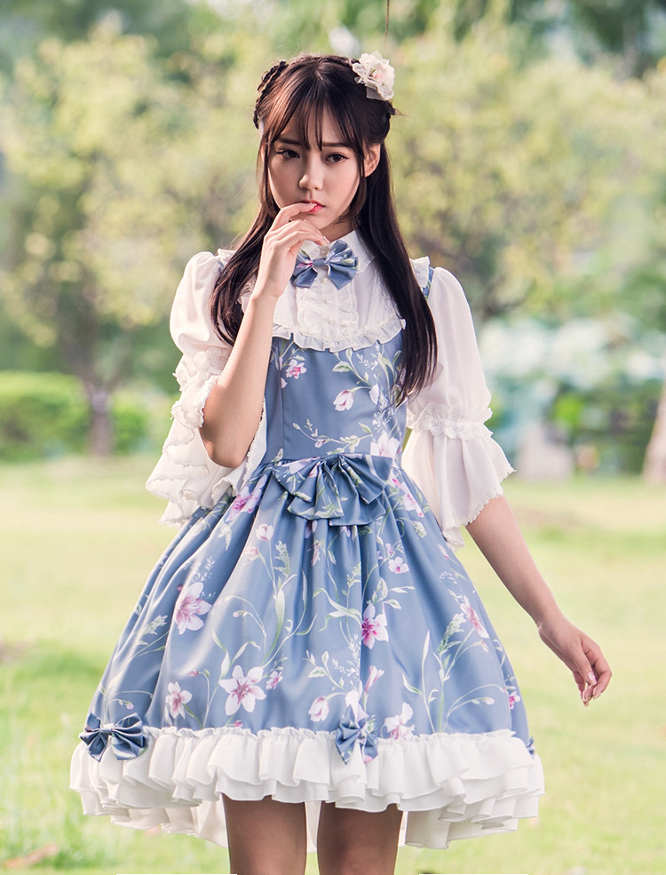 新款精灵公主洛丽塔印花亚麻连衣裙原创女装中国风lolita公主洋装