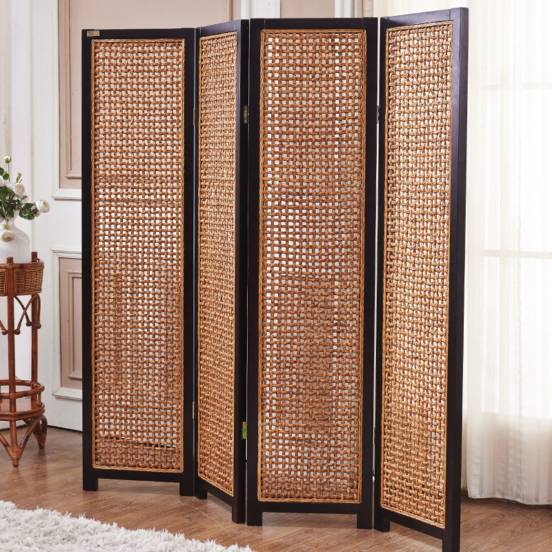 佛山工厂批发酒店真藤屏风 东南亚镂空客厅玄关隔断折叠藤编屏风