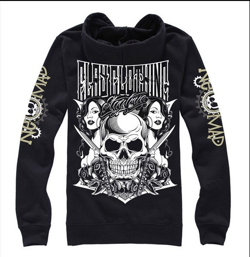 欧美摇滚骷髅潮牌帽衫暗黑秋冬连帽卫衣男套头骷髅头带帽外套潮男